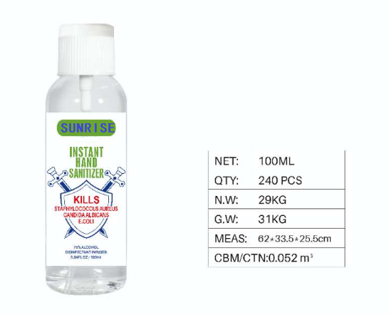 Wholesale 100 Ml Virus Killing Disposable Hand Sanitizer